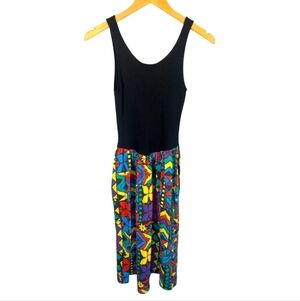 Vintage Paco USA Women Geometric Pattern Vibrant Colored Sleeveless Maxi Dress M